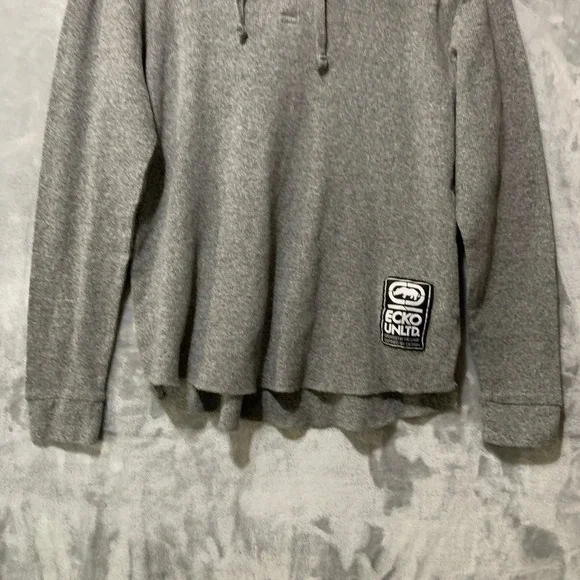 Ecko Unltd Hoodie Mens Gray Large Cotton Blend Pullover Thermal Button Logo - Picture 4 of 12